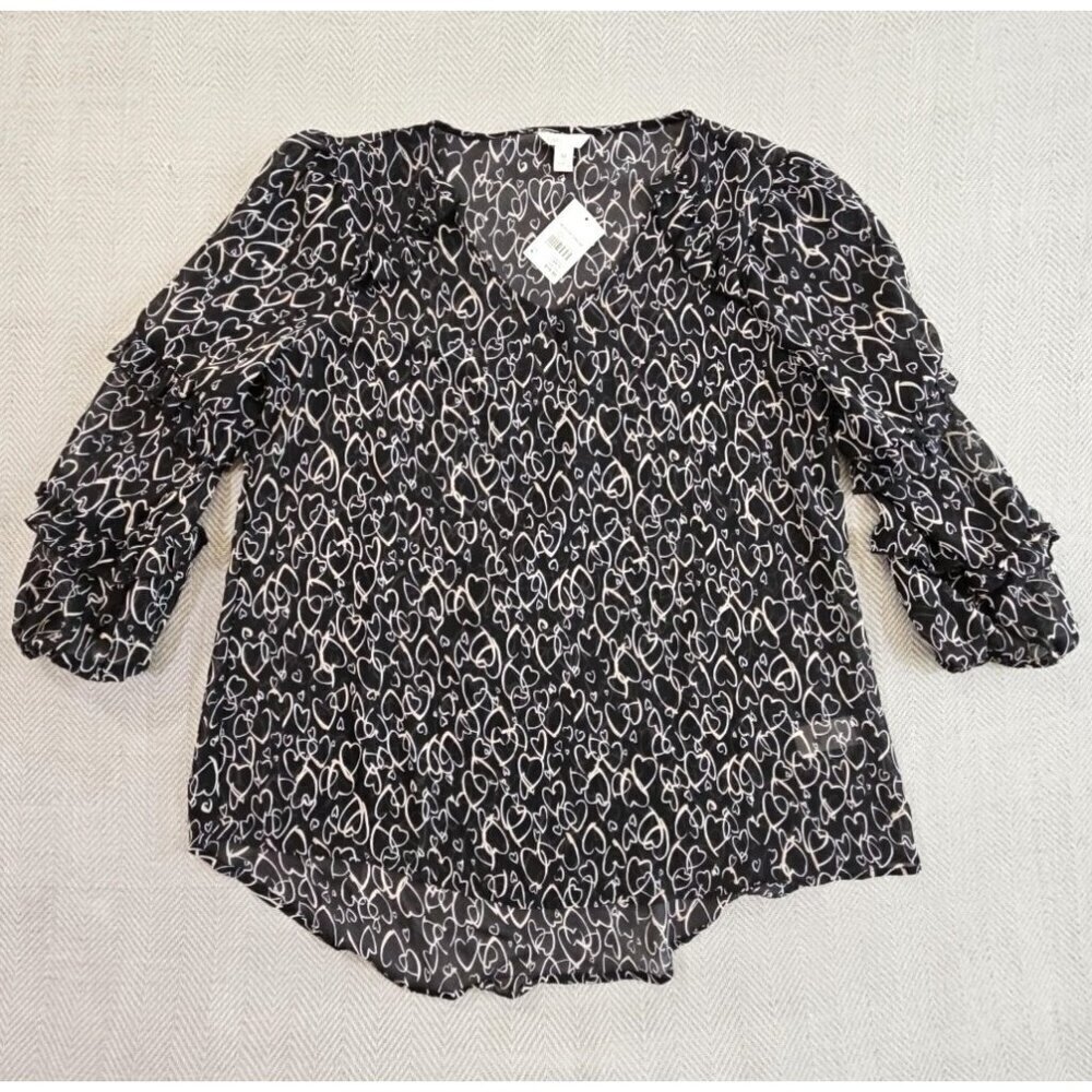 Cato Flutter Sleeve Pullover Women's M Black Hearts Wimsey Goth Fairy LS NWT NEW